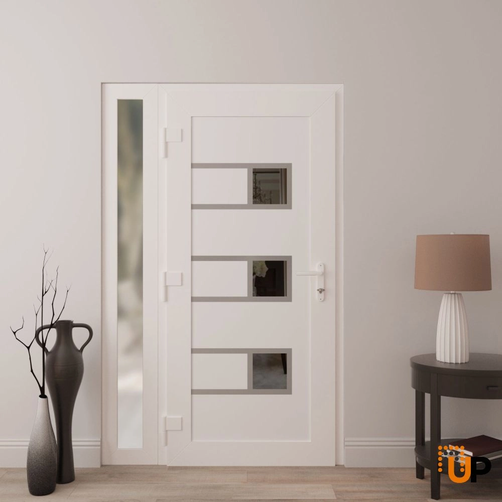 Single swing vinyl modern exterior door with tempered glass | Manux 8933 White | 44 x 80 (32+12 x 80) photo#4
