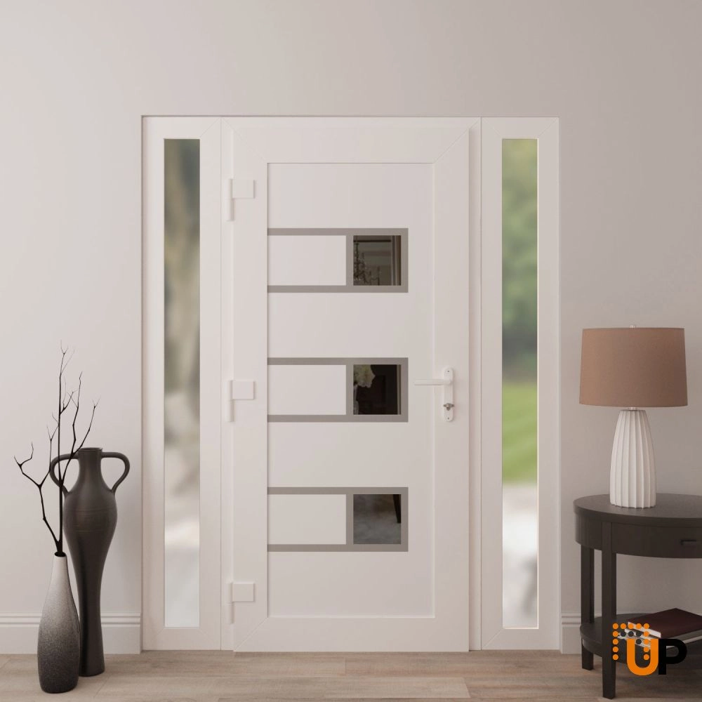 Single swing vinyl modern exterior door with tempered glass | Manux 8933 White | 60 x 80 (14+32+14 x 80) photo#4