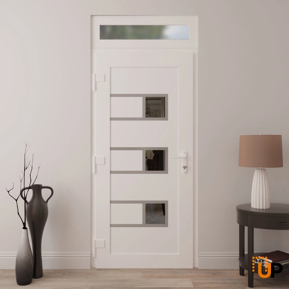Single swing vinyl modern exterior door with tempered glass | Manux 8933 White | 36 x 94 photo#4