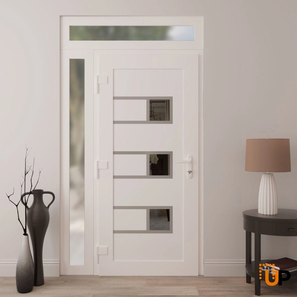 Single swing vinyl modern exterior door with tempered glass | Manux 8933 White | 42 x 94 photo#4