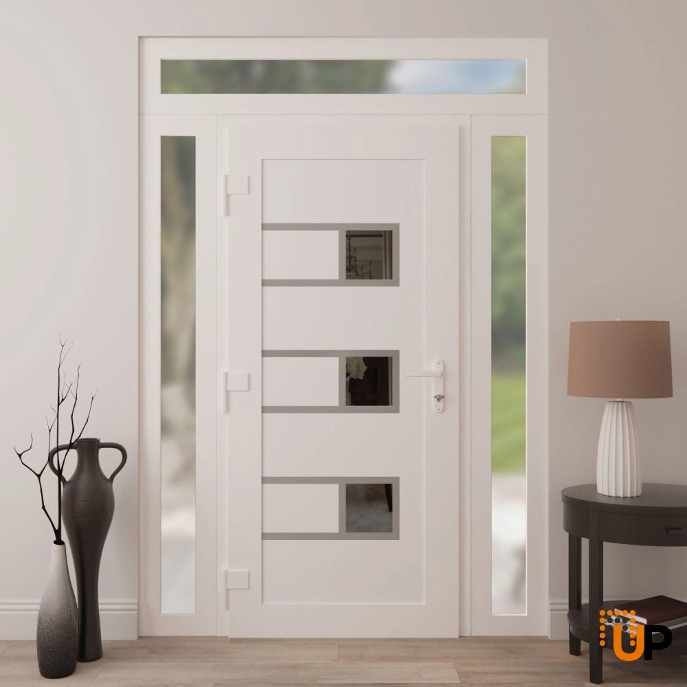 Single swing vinyl modern exterior door with tempered glass | Manux 8933 White | 60 x 94 photo#4
