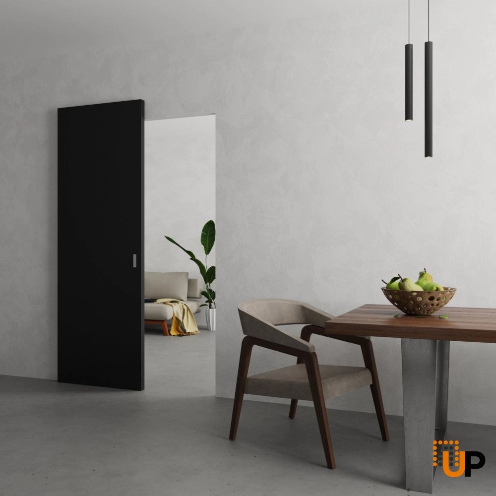 Single solid wood with honeycomb sliding modern interior hidden barn door | Planum 0010 Black Matte | 28 x 80 photo#2