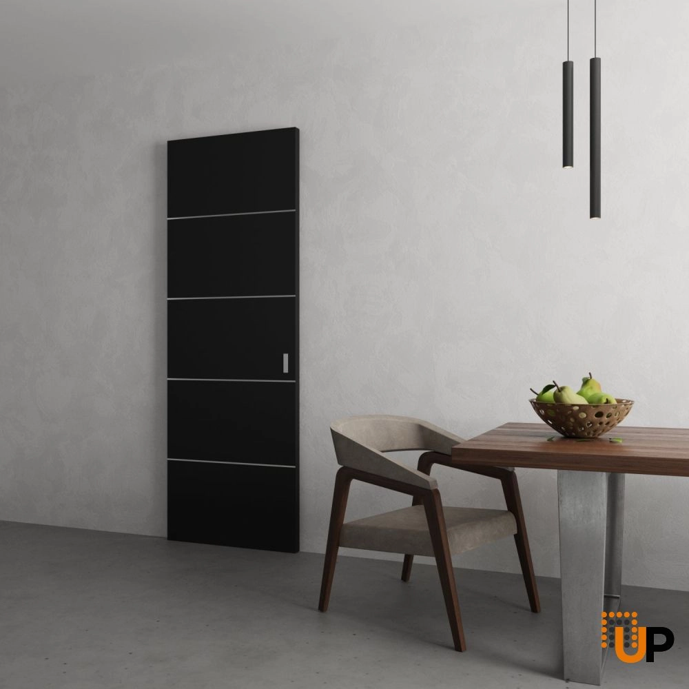 Single solid wood with honeycomb sliding modern interior hidden barn door | Planum 0020 Black Matte | 28 x 80 photo#4