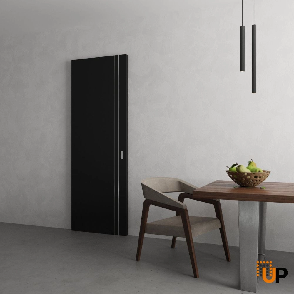 Single solid wood with honeycomb sliding modern interior hidden barn door | Planum 0310 Black Matte | 32 x 84 photo#4