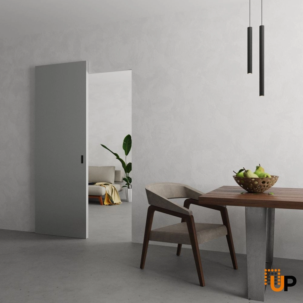 Single solid wood with honeycomb sliding modern interior hidden barn door | Planum 0010 Matte Grey | 28 x 80 photo#2