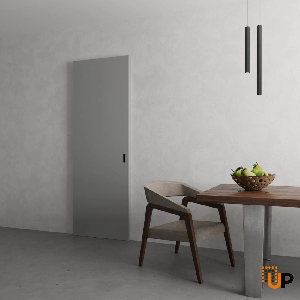 Single solid wood with honeycomb sliding modern interior hidden barn door | Planum 0010 Matte Grey | 28 x 80 photo#4