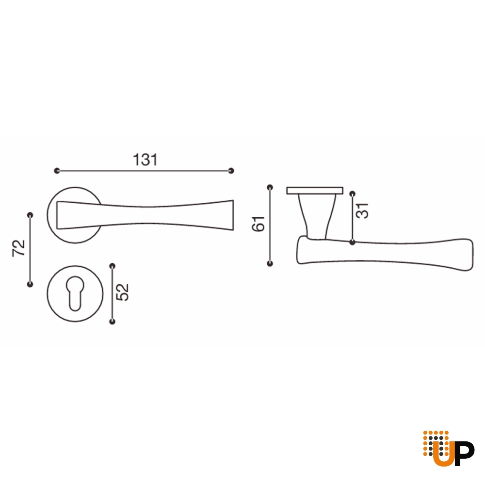 Door Euro Handle METRO for Magnetic Lock, Gold, Passage photo#2