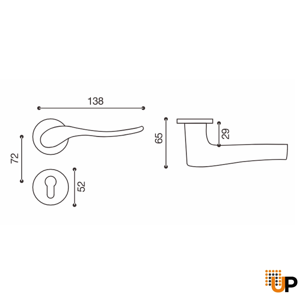 Door Euro Handle MIAMI for Magnetic Lock, Gold, Passage photo#2