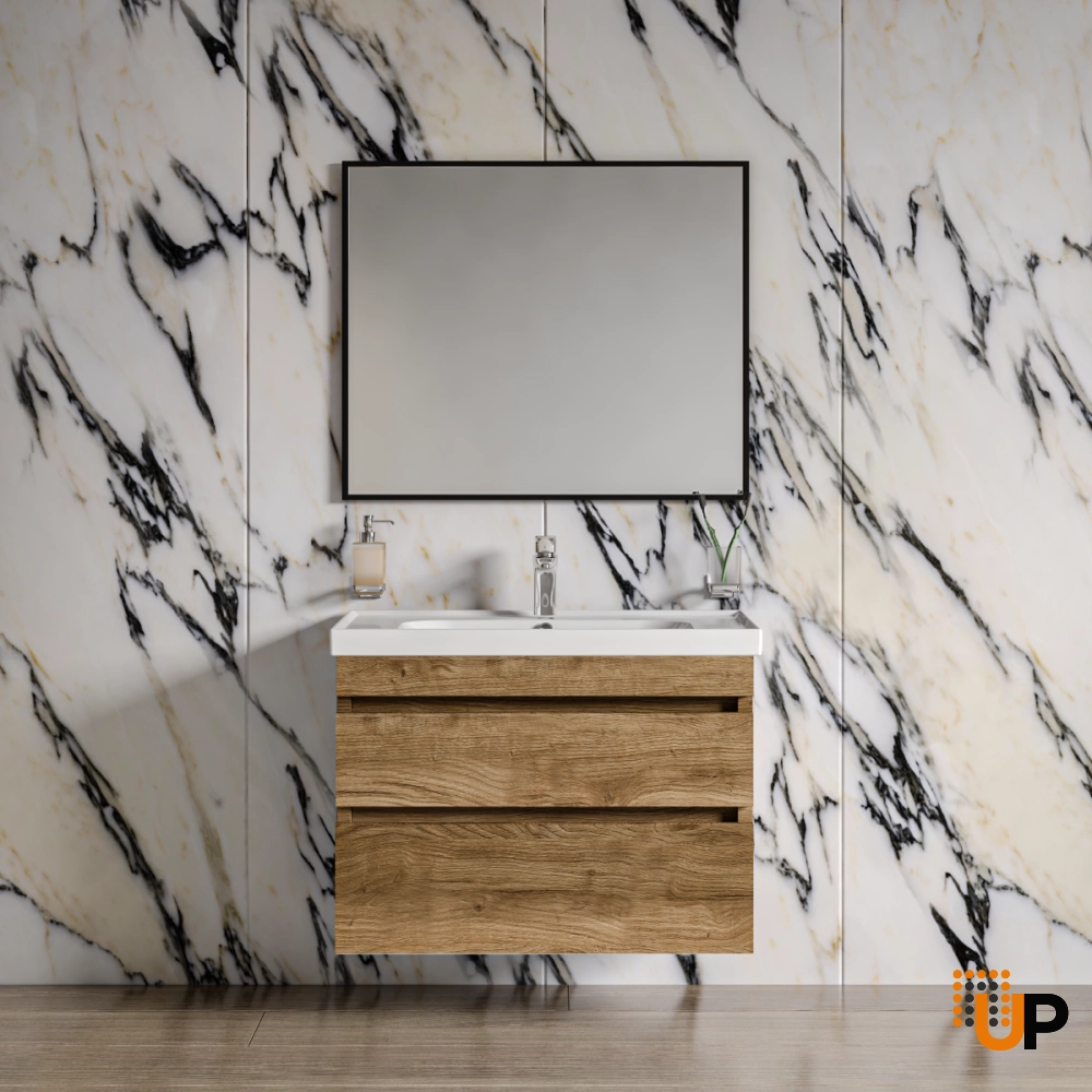 Modern Wall-Mounted Bathroom Vanity with Washbasin | Niagara Teak Natural Collection | Non-Toxic Fire-Resistant MDF-24" photo#2