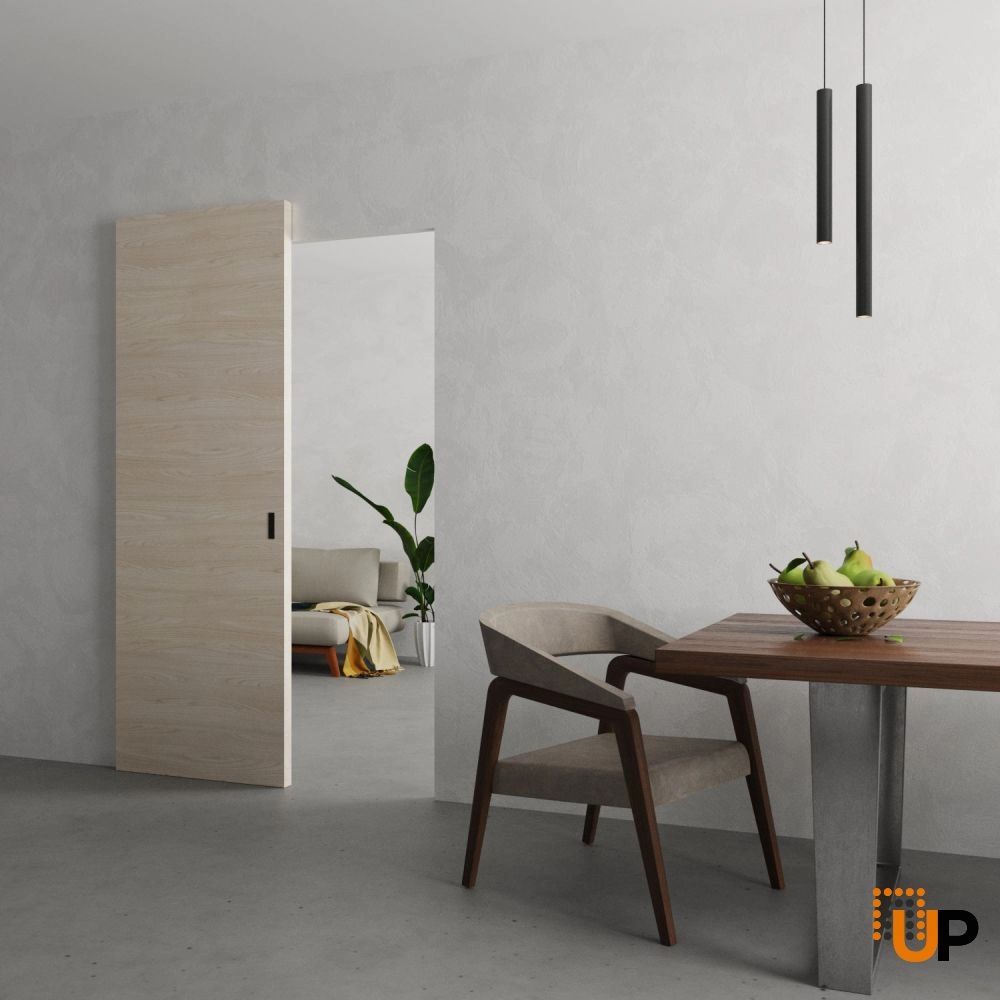 Single solid wood with honeycomb sliding modern interior hidden barn door | Planum 0010 Natural Veneer | 28 x 80 photo#2