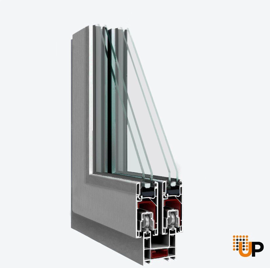 sliding Metal-plastic french exterior door with tempered | Patio 8166 Gray Ash | 72 x 80 photo#5