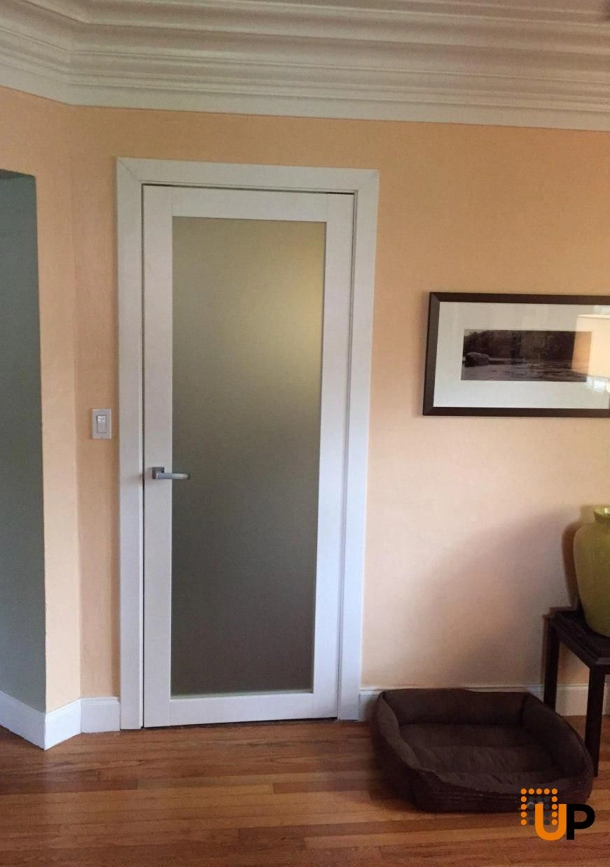 Single solid core luxury interior swing door with frosted glass | Planum 2102 White | 18 x 80 photo#2