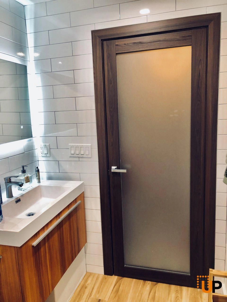 Single solid core luxury interior door slab with frosted glass | Planum 2102 Chocolate Ash | 18 x 80 photo#2