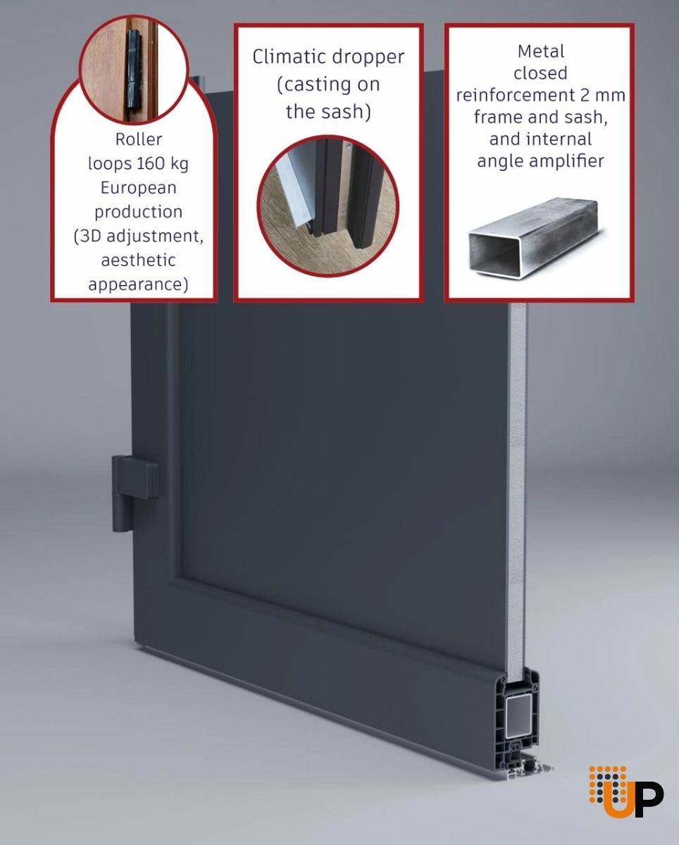 Single swing metal-plastic modern exterior door with tempered | Manux 8555 Gray Ash | 48 x 80 photo#7