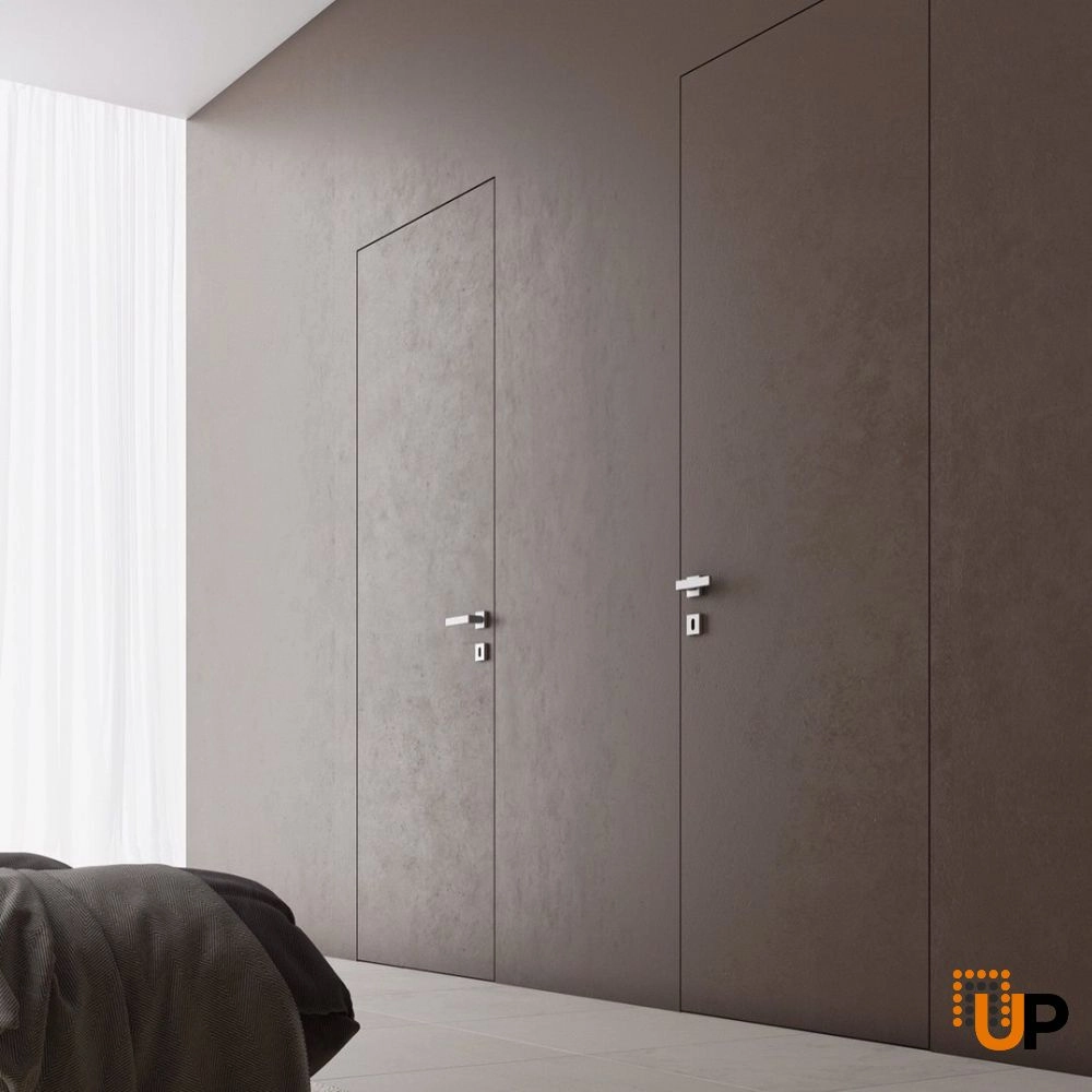 Single solid wood with honeycomb swing modern interior hidden door | Planum 0010 Primed | 18 x 80 photo#3