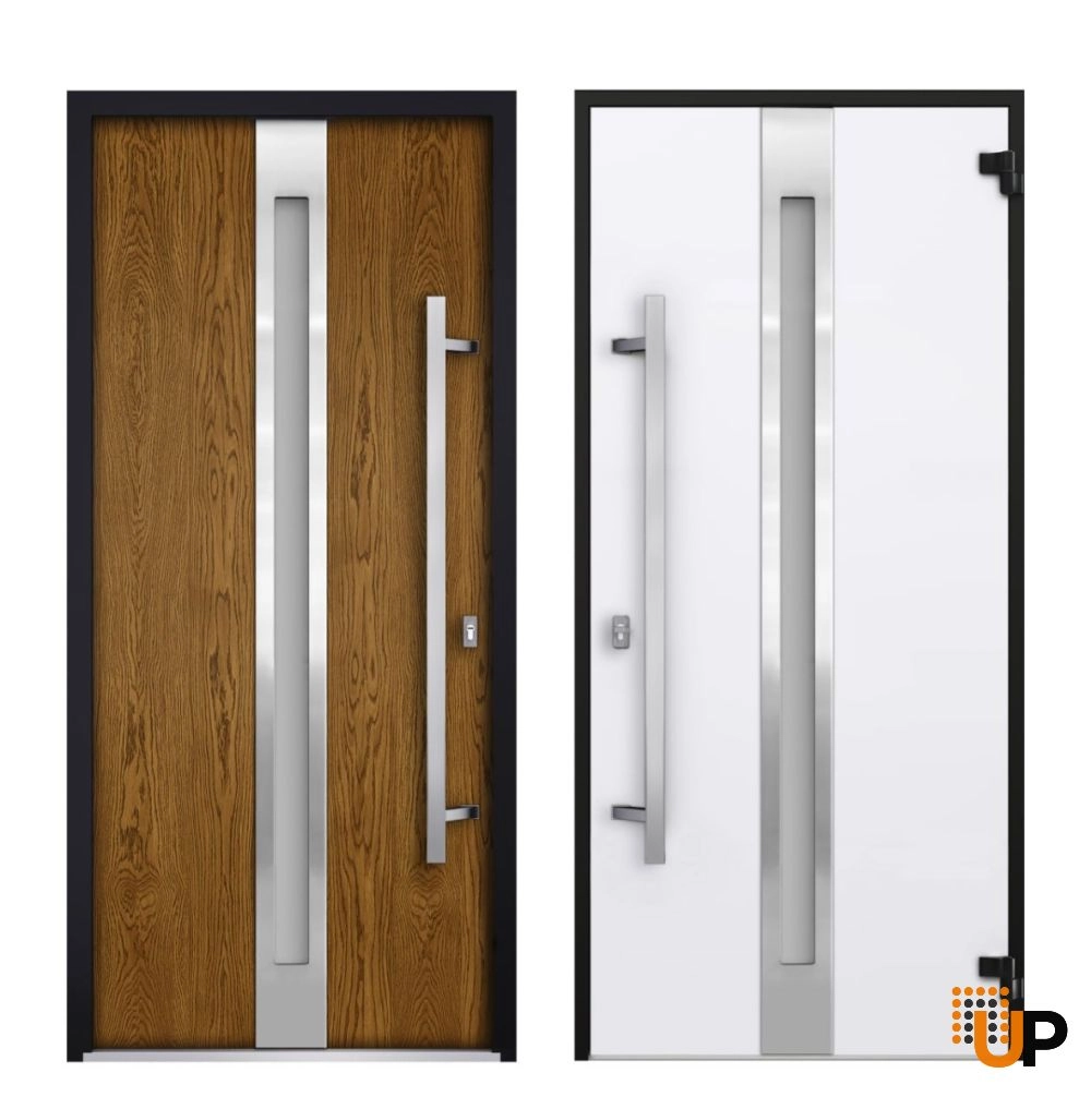 Single swing metal-aluminum modern exterior door with triplex glass | Deux 1744 Oak | 48 x 80 photo#4