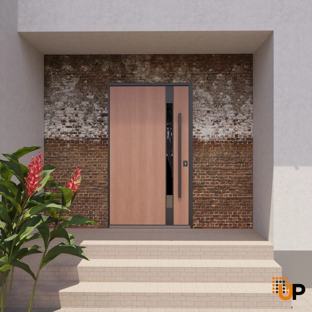 Single pivot metal-aluminum modern exterior door with tinted clear-mirrored glass | Axis 1133 Teak | 66 x 108 photo#4