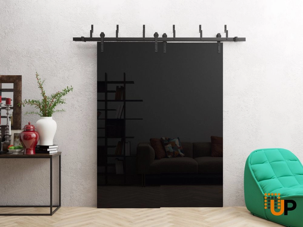 Double solid wood with honeycomb sliding interior barn bypass door | Planum 0010 Gloss Black | 36 x 80 photo#2