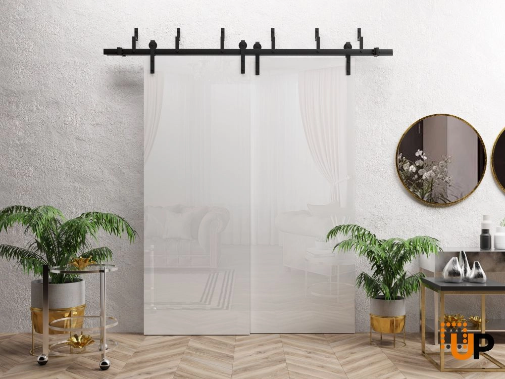 Double solid wood with honeycomb sliding interior barn bypass door | Planum 0010 Gloss White | 36 x 80 photo#2
