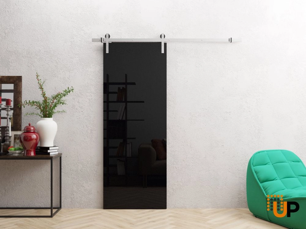 Single solid wood with honeycomb sliding interior barn door | Planum 0010 Gloss Black | 18 x 80 photo#2