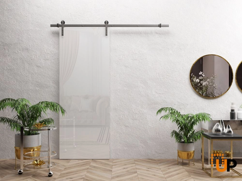 Single solid wood with honeycomb sliding interior barn door | Planum 0010 Gloss White | 18 x 80 photo#2