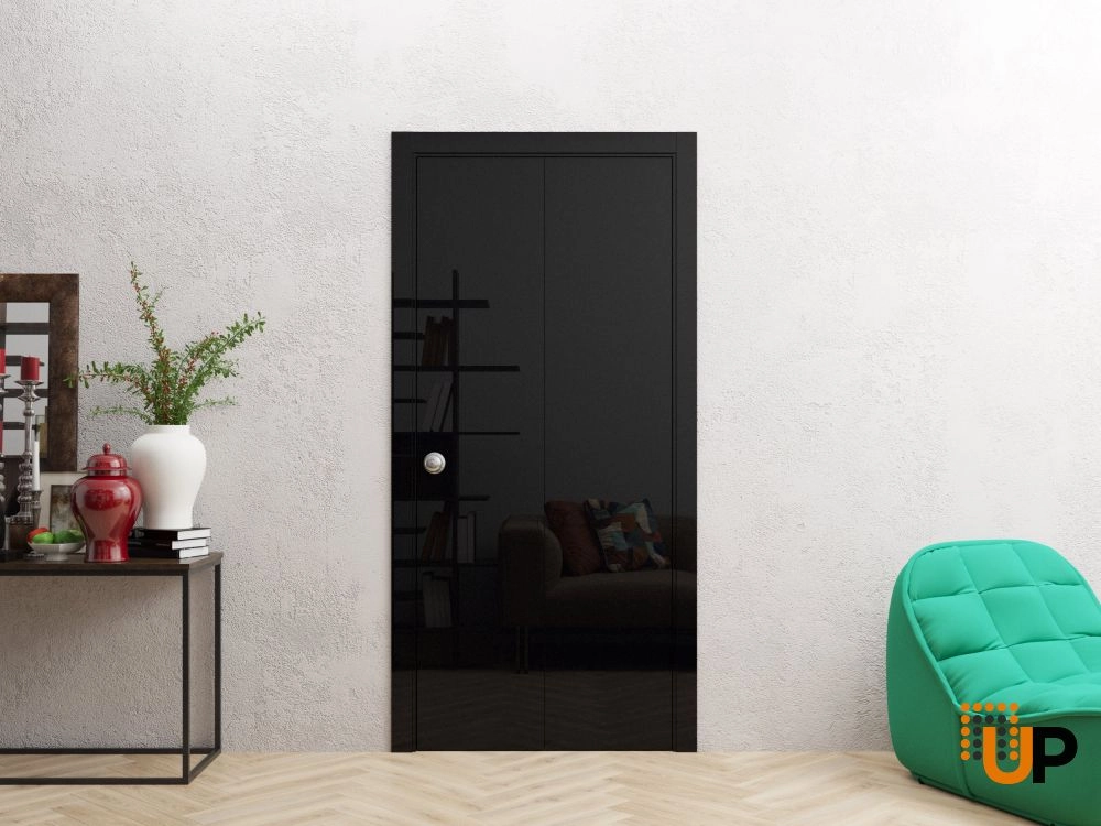 Single solid wood with honeycomb modern interior door slab | Planum 0010 Gloss Black | 18 x 80 photo#4