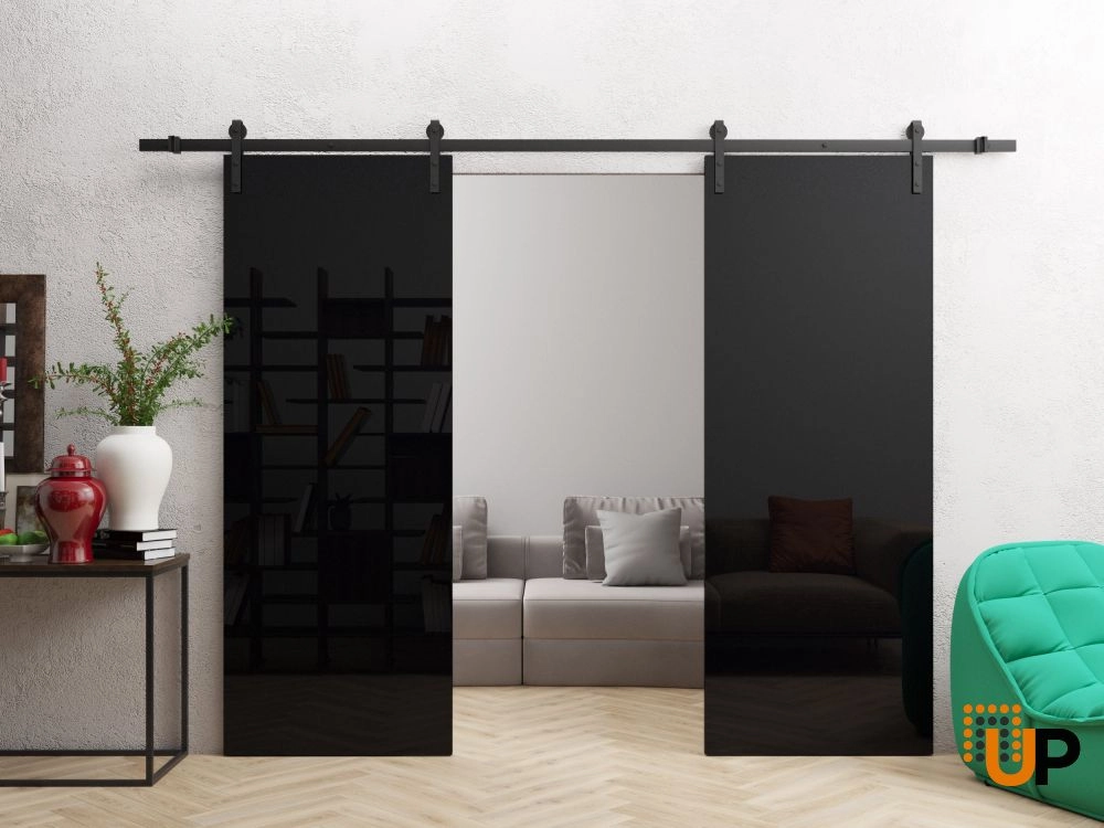 Double solid wood with honeycomb sliding interior barn double door | Planum 0010 Gloss Black | 36 x 80 photo#2