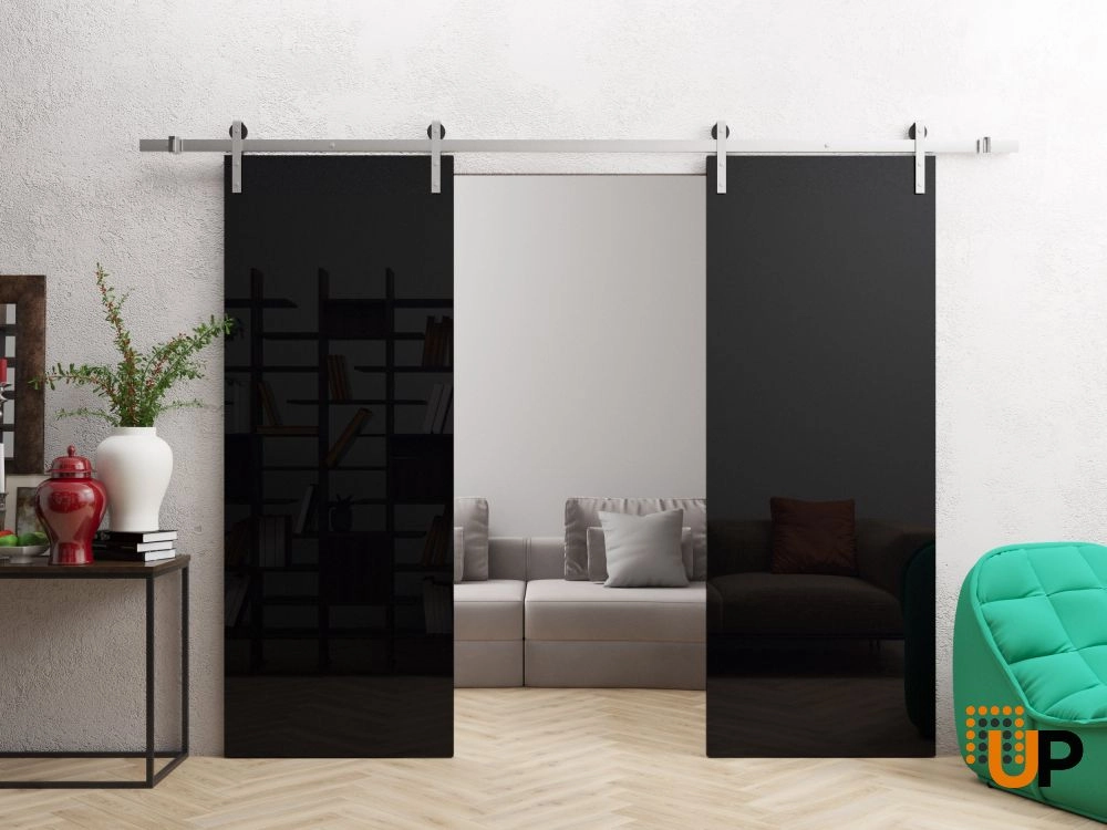 Double solid wood with honeycomb sliding interior barn double door | Planum 0010 Gloss Black | 36 x 80 photo#2