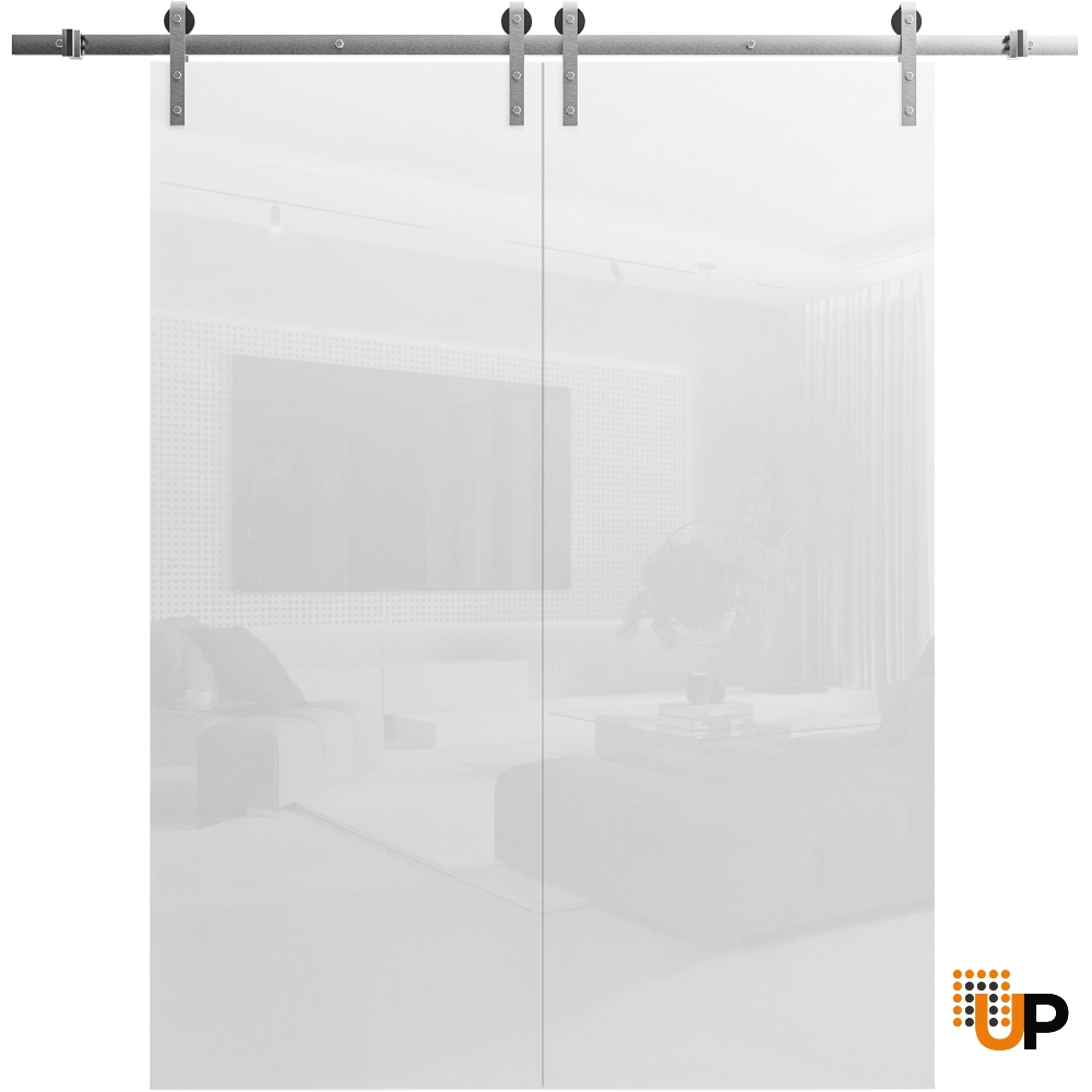Double solid wood with honeycomb sliding flush interior barn double door | Planum 0010 Gloss White | 84 x 80 photo#2