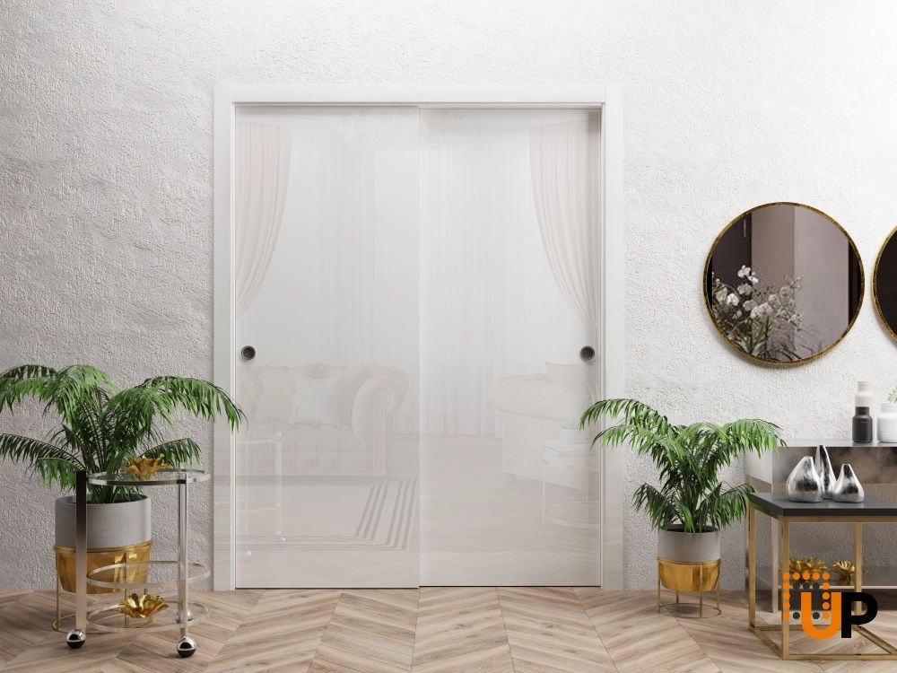 Double solid wood with honeycomb sliding modern interior closet bypass door | Planum 0010 Gloss White | 36 x 80 photo#2