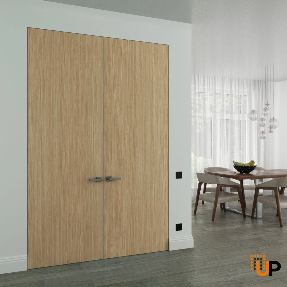 Double solid wood with honeycomb swing modern interior frameless double doors | Planum 0010 Vertical Natural Veneer | 36 x 80 (2* 18x80) photo#2
