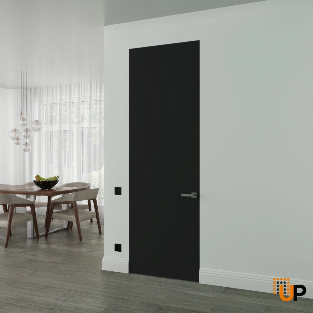 Single solid wood with honeycomb swing modern interior frameless doors | Planum 0010 Black Matte | 18 x 80 photo#2