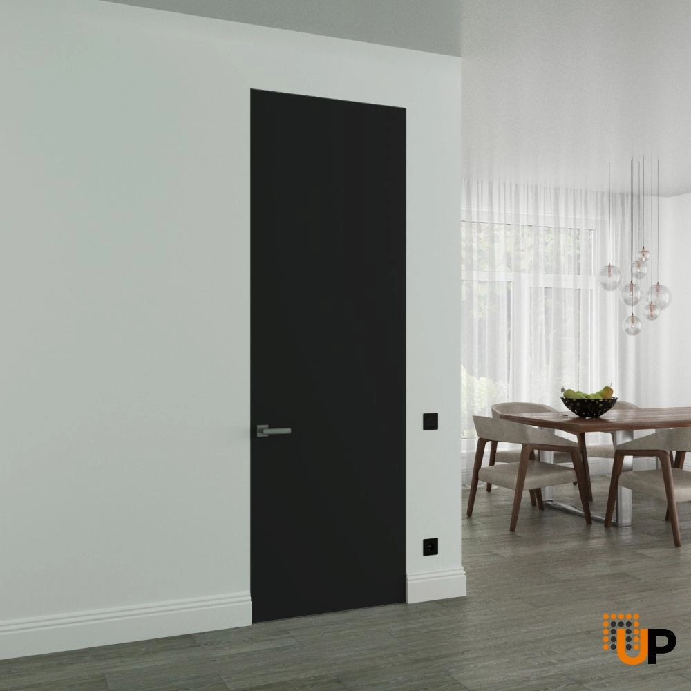 Single solid wood with honeycomb swing modern interior frameless doors | Planum 0010 Black Matte | 18 x 80 photo#2