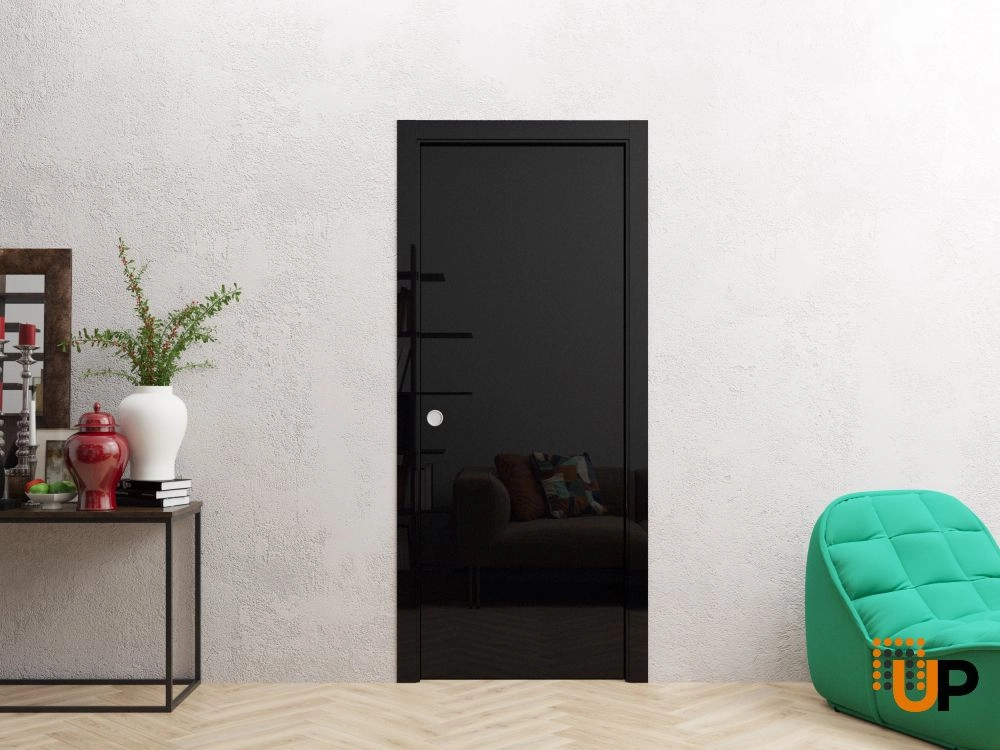 Single solid wood with honeycomb modern interior door slab | Planum 0010 Gloss Black | 18 x 80 photo#2