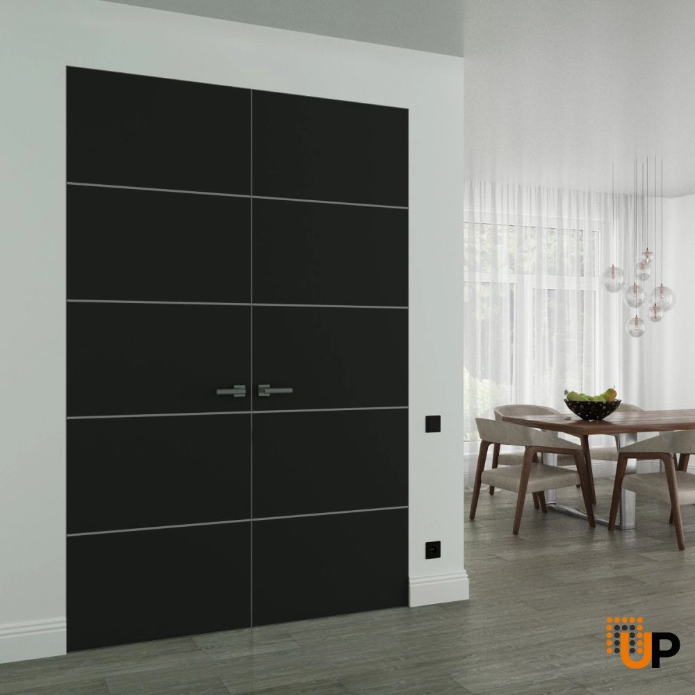 Double solid wood with honeycomb swing modern interior frameless double doors | Planum 0020 Black Matte | 36 x 80 (2* 18x80) photo#2
