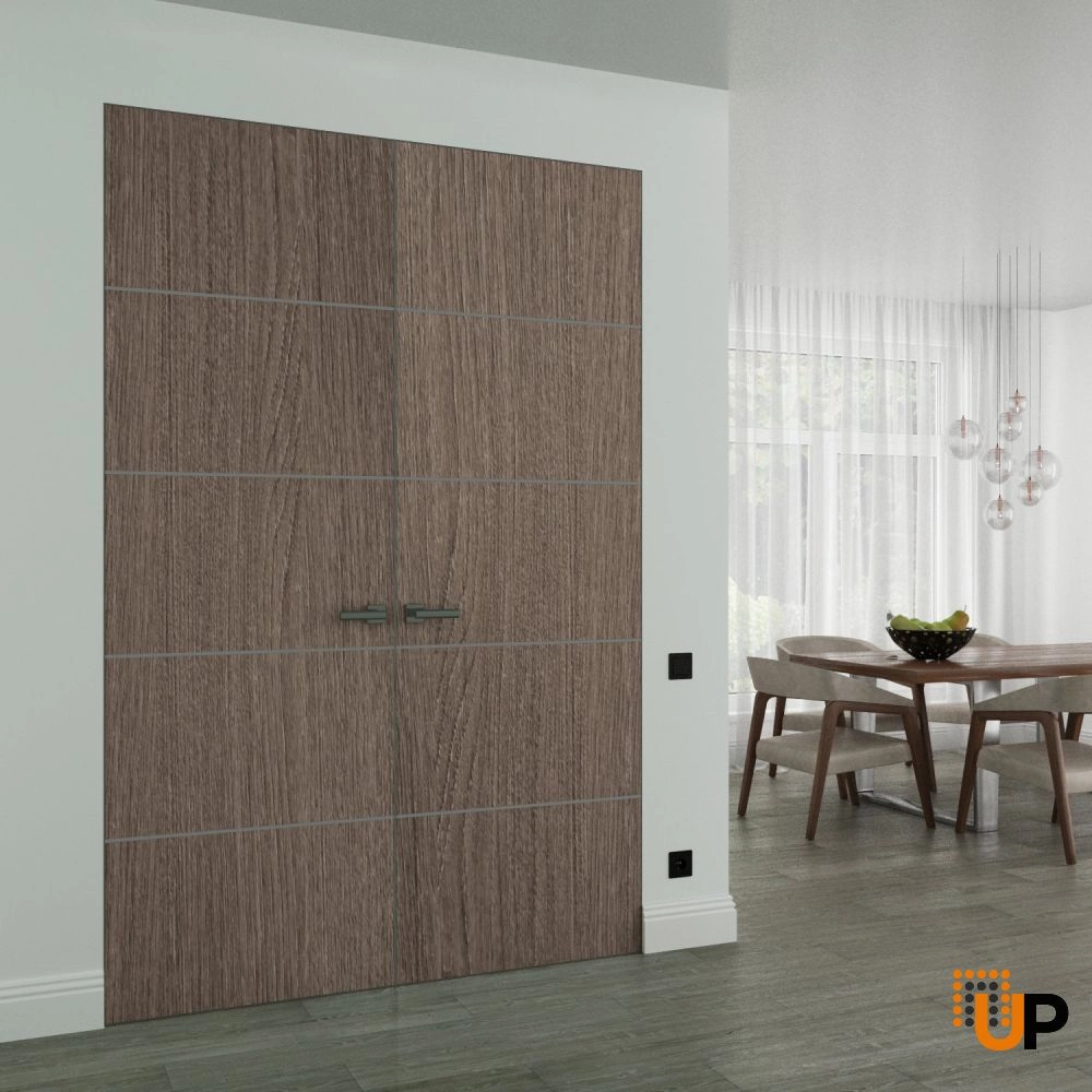 Double solid wood with honeycomb swing modern interior frameless double doors | Planum 0020 Grey Oak | 36 x 80 (2* 18x80) photo#2