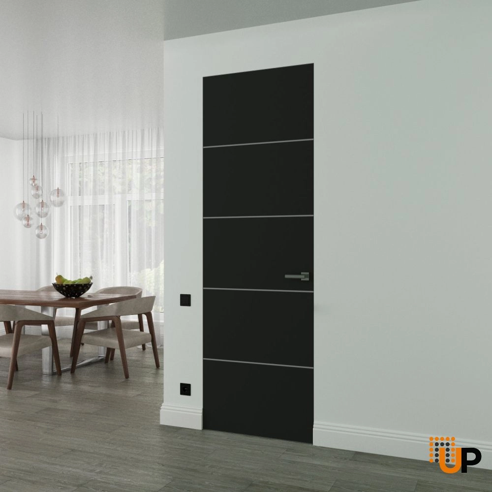 Single solid wood with honeycomb swing modern interior frameless doors | Planum 0020 Black Matte | 18 x 80 photo#2