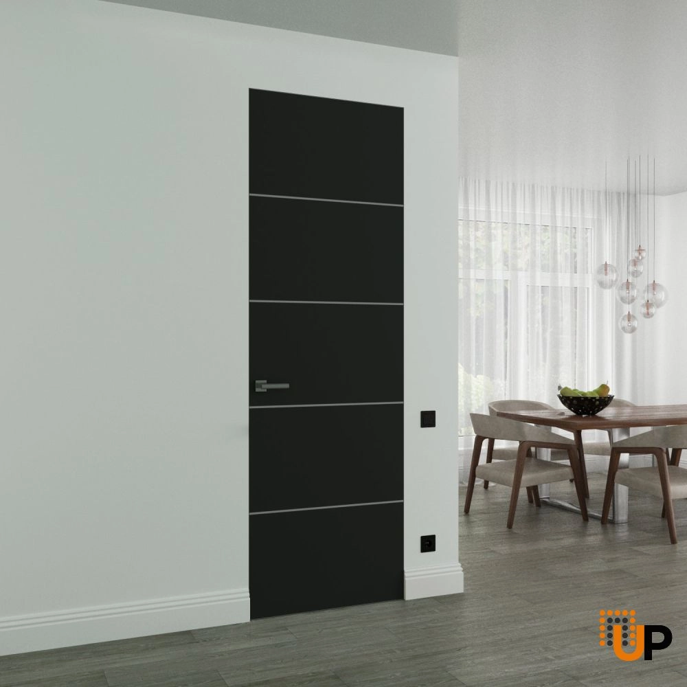 Single solid wood with honeycomb swing modern interior frameless doors | Planum 0020 Black Matte | 18 x 80 photo#2