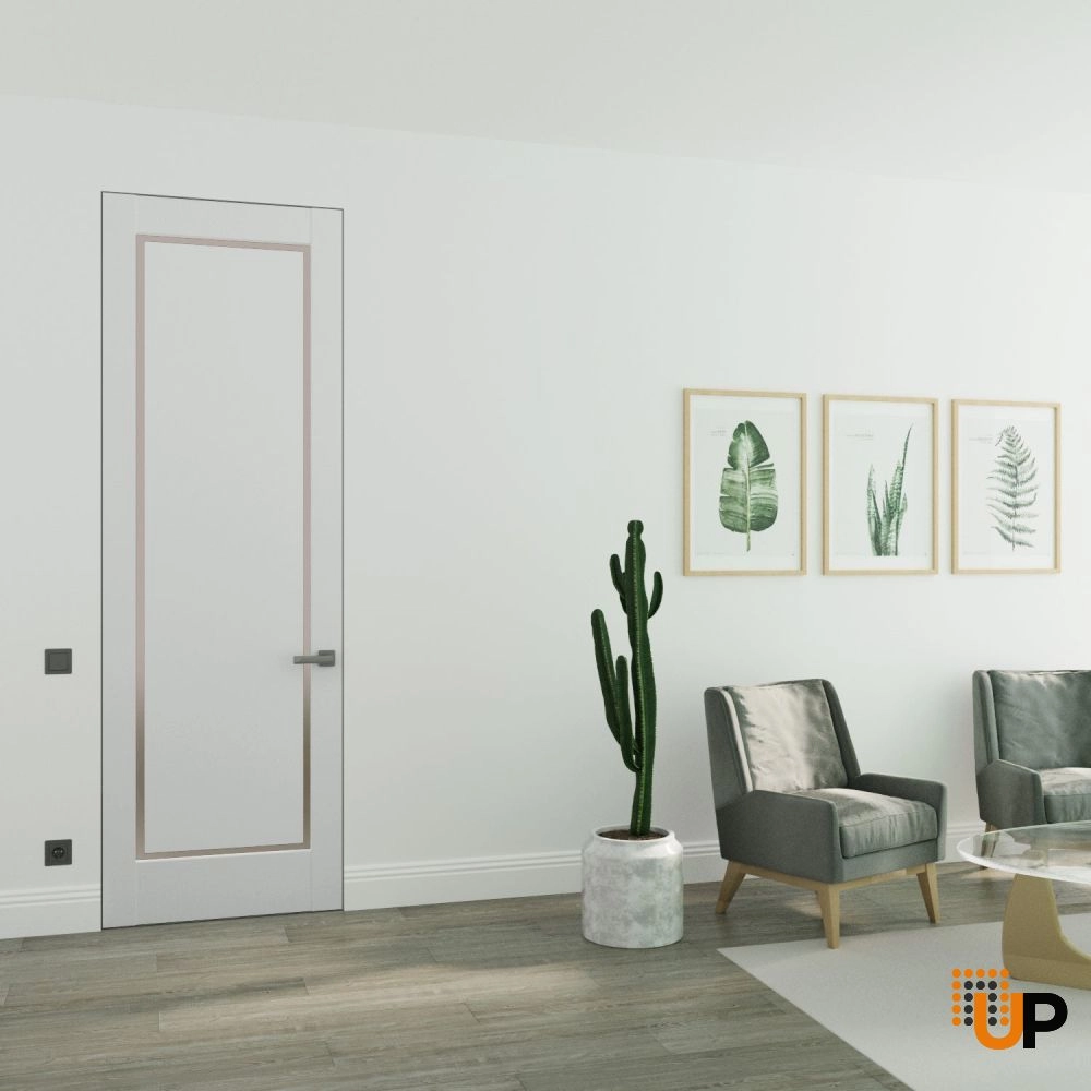 Single solid core swing modern interior frameless doors with frosted glass | Planum 0888 Painted White | 18 x 80 photo#2