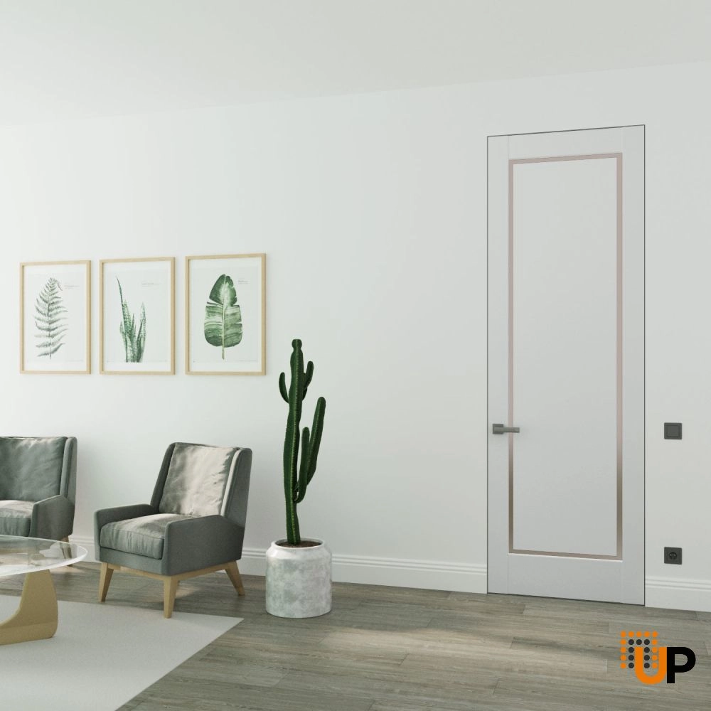 Single solid core swing modern interior frameless doors with frosted glass | Planum 0888 Painted White | 18 x 80 photo#2