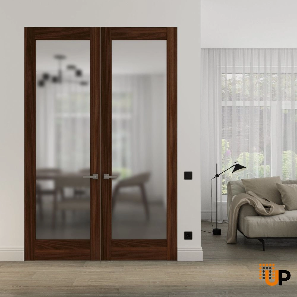 Double solid core swing modern interior frameless double doors with frosted glass | Planum 2102 Chocolate Ash | 60 x 80 (2* 30x80) photo#2