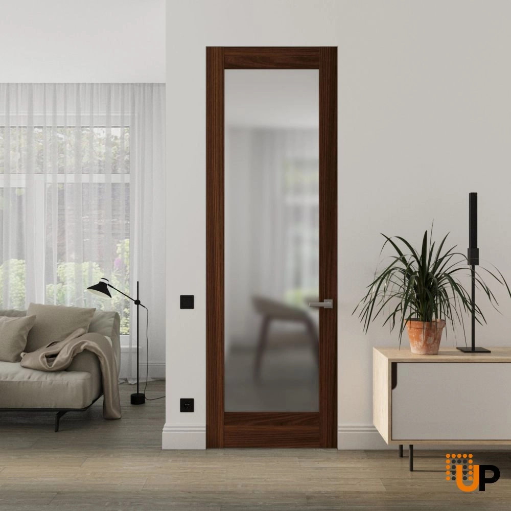 Single solid core swing modern interior frameless doors with frosted glass | Planum 2102 Chocolate Ash | 18 x 80 photo#2