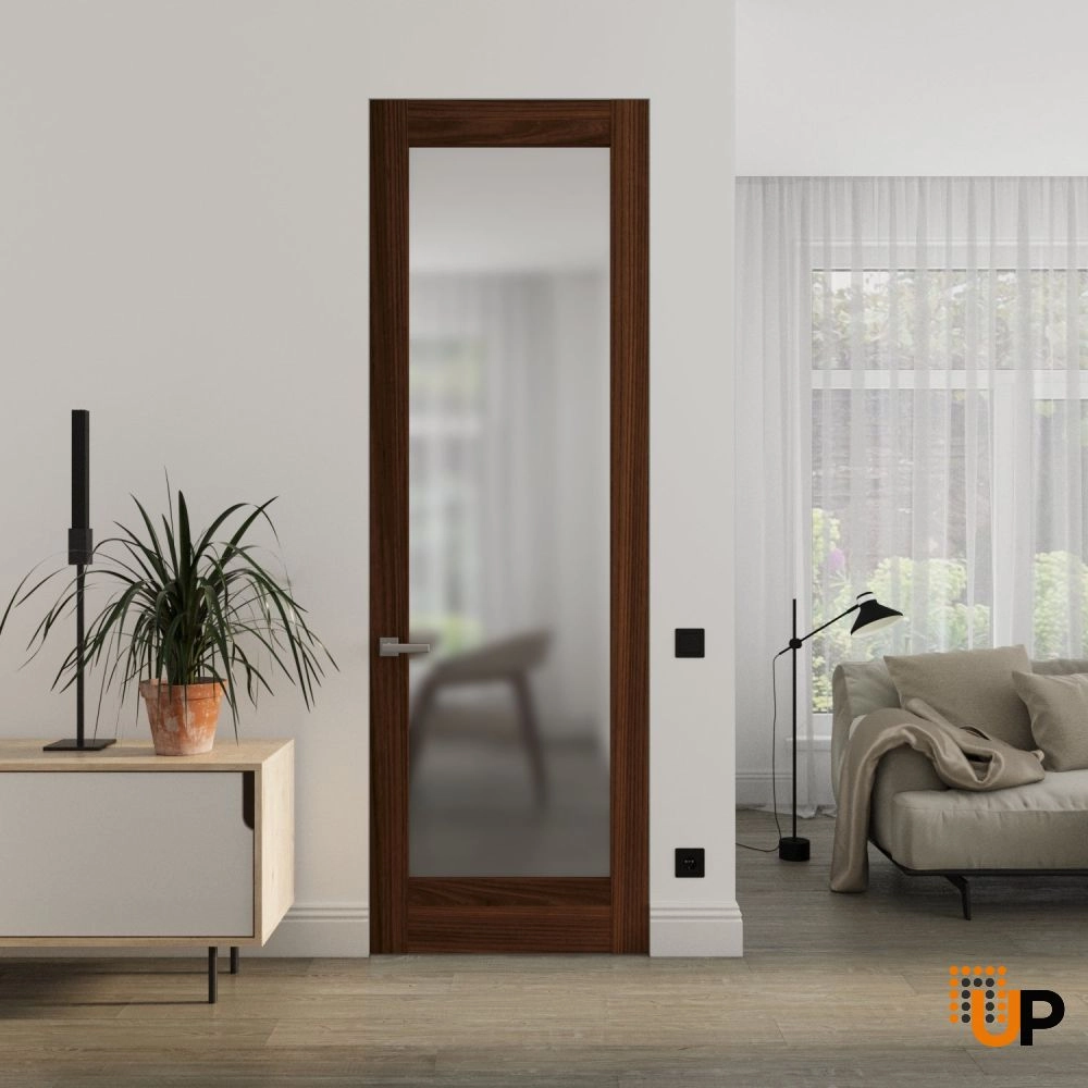 Single solid core swing modern interior frameless doors with frosted glass | Planum 2102 Chocolate Ash | 18 x 80 photo#2