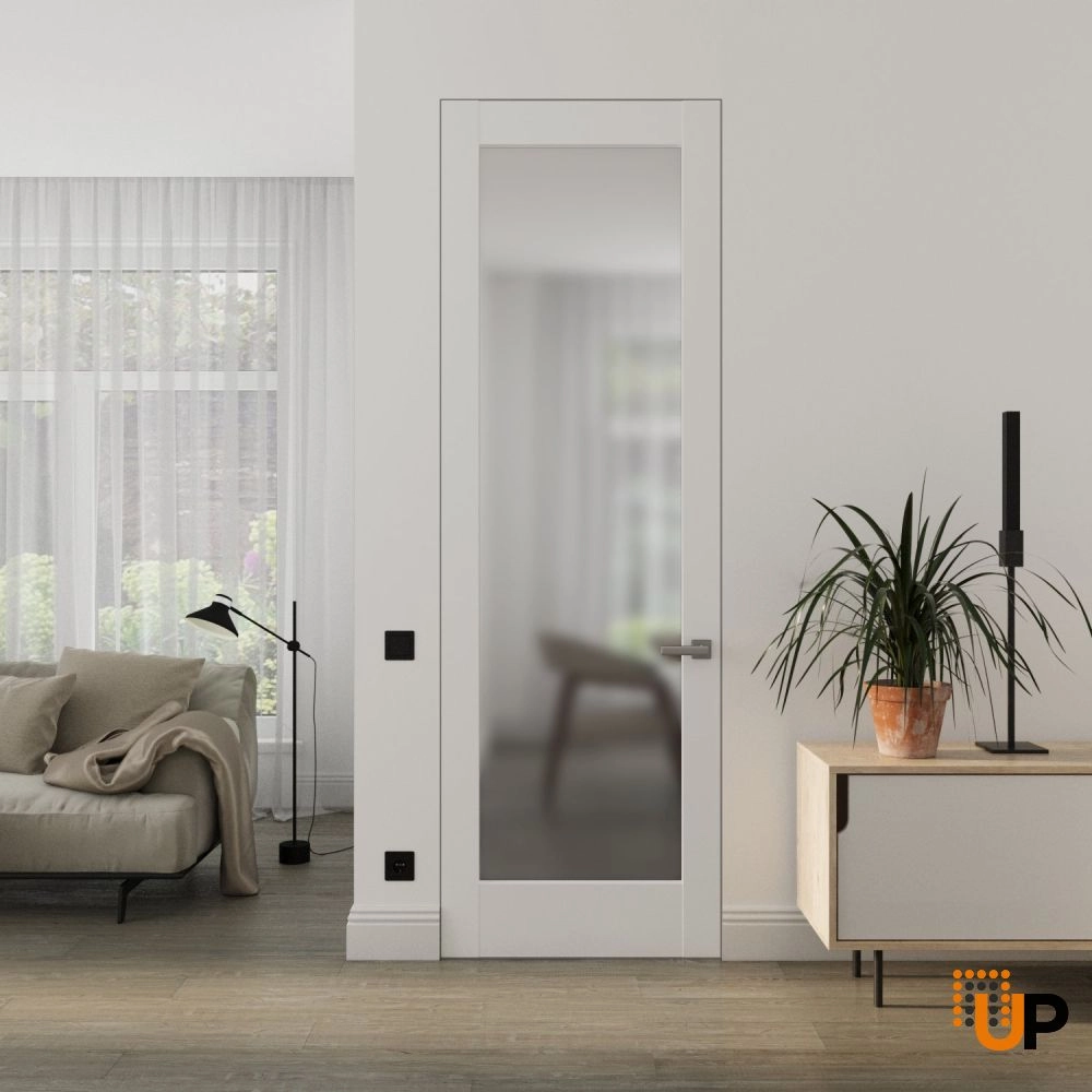 Single solid core swing modern interior frameless doors with frosted glass | Planum 2102 White Silk | 18 x 80 photo#2