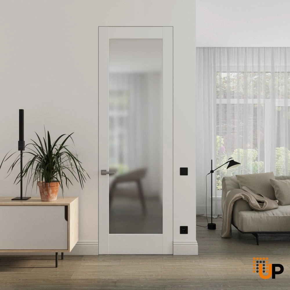 Single solid core swing modern interior frameless doors with frosted glass | Planum 2102 White Silk | 18 x 80 photo#2