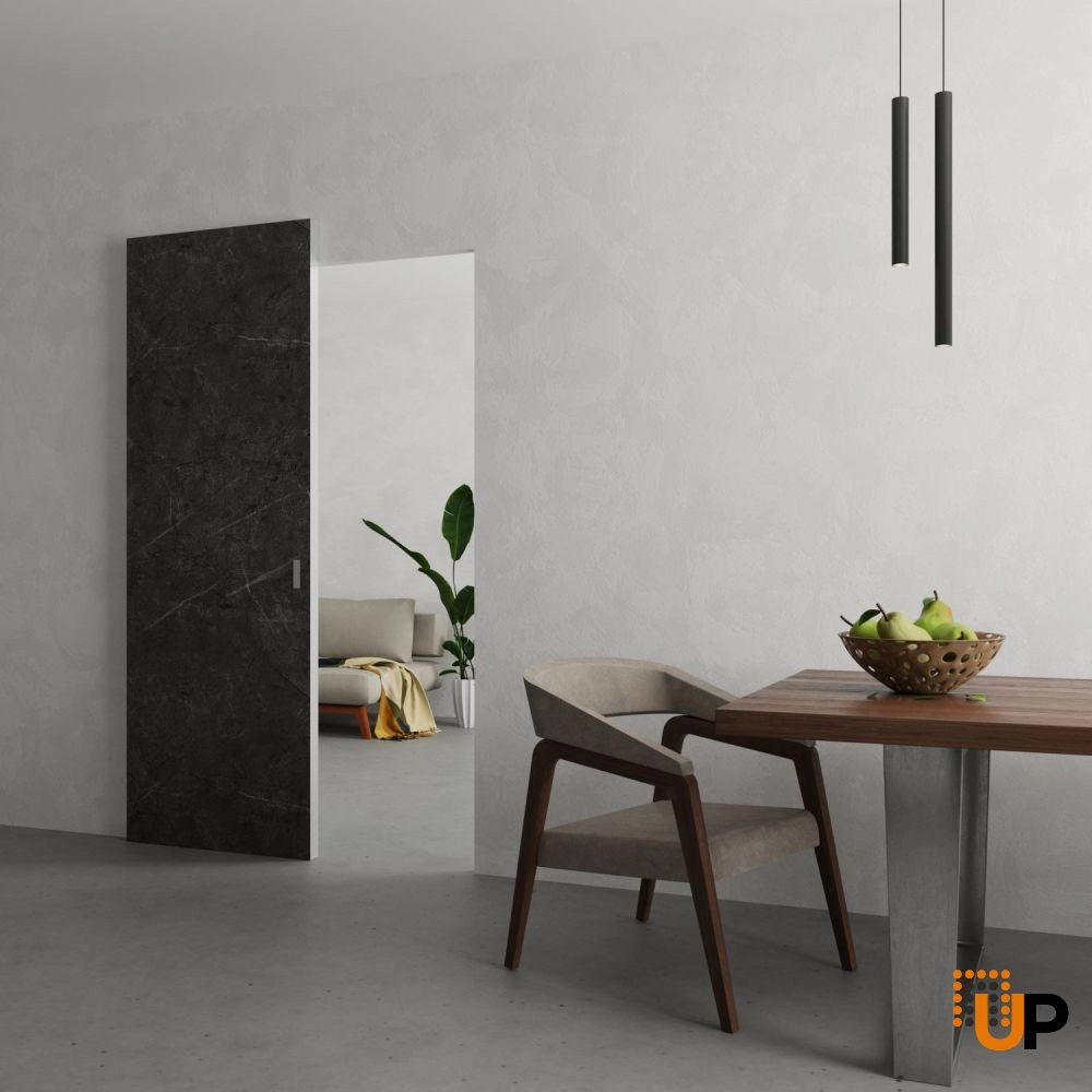 Single solid wood with honeycomb sliding modern interior hidden barn door | Planum 0010 Pietra | 28 x 80 photo#2
