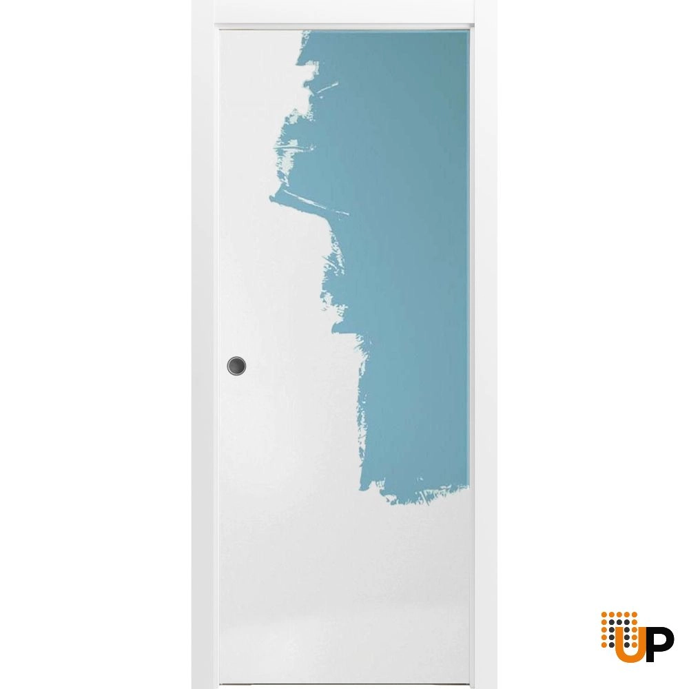 Single solid wood with honeycomb sliding modern interior pocket door | Planum 0010 Primed | 18 x 80 photo#1