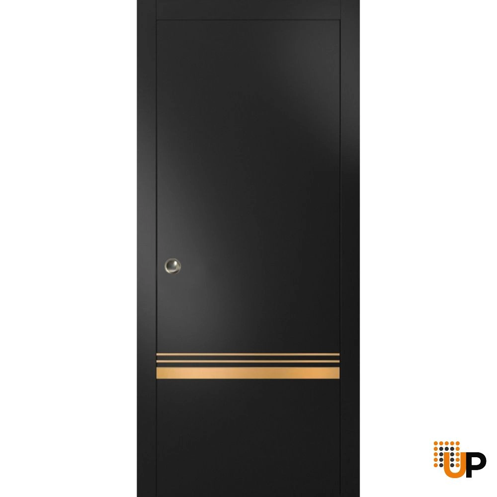 Single solid wood with honeycomb sliding modern interior pocket door | Planum 2010 Black Matte | 18 x 80 photo#1