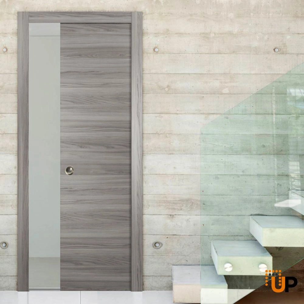 Single solid wood with honeycomb sliding modern interior pocket door | Planum 0010 Ginger Ash | 18 x 80 photo#2