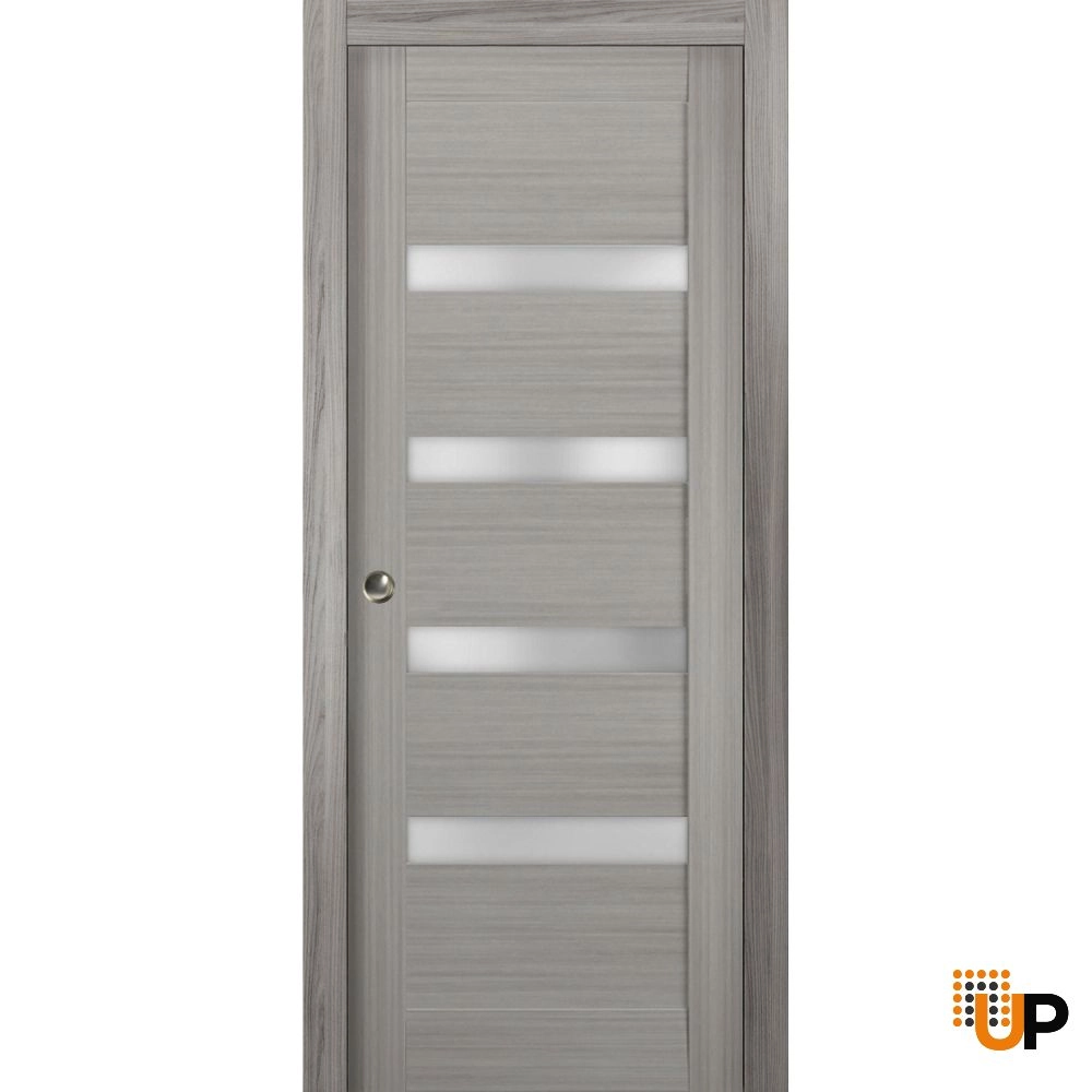 Single solid core sliding interior pocket door with frosted glass | Quadro 4113 Ginger Ash | 42 x 80 photo#1